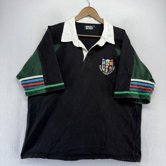 Vintage Rugby World Championship Rugby Shirt Mens 2XL Black Green Ireland Shield - Picture 1 of 7